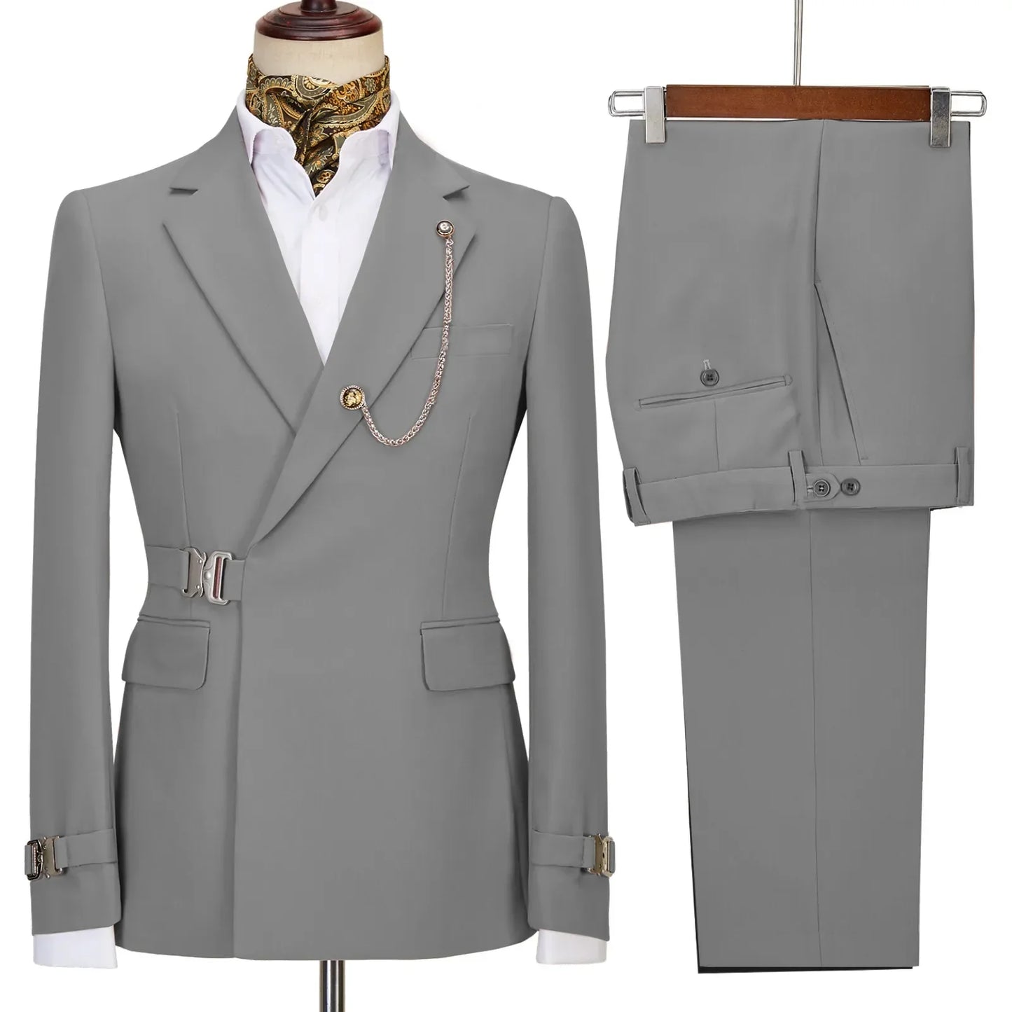 New casual Black men's suits slim two-piece business Korean version of the groom and best man wedding dress