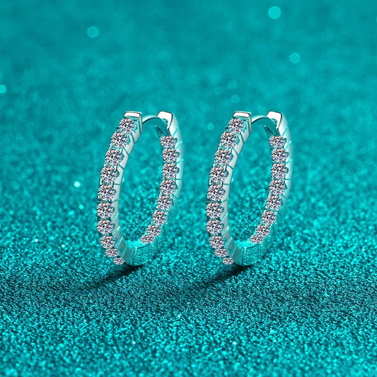 New In Real D Color 0.9cttw Full Moissanite Hoop Earrings For Women S925 Sterling Silver Diamond Small Ear Buckle Earring