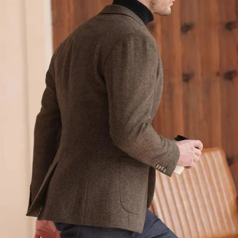 Autumn and Winter Thickeneded Retro Coarse Woolen Suit Business Casual British Style Herringbone Pattern Suit Jacket for Men