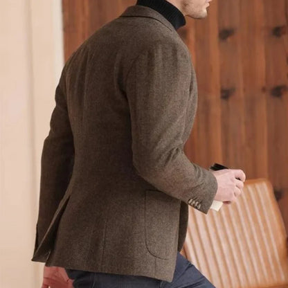 Autumn and Winter Thickeneded Retro Coarse Woolen Suit Business Casual British Style Herringbone Pattern Suit Jacket for Men