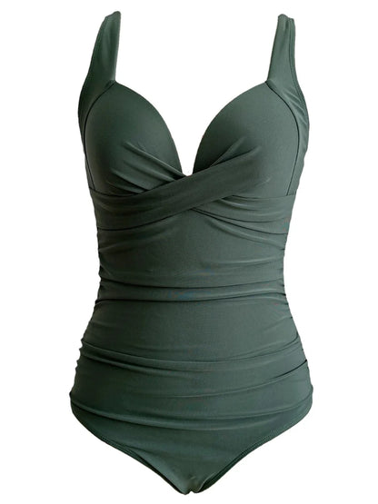 2026 Plain Ruched Swimsuit Women One Piece Solid Swimwear Female Beachwear Bathers Bathing Swimming Swim Bodysuit Summer