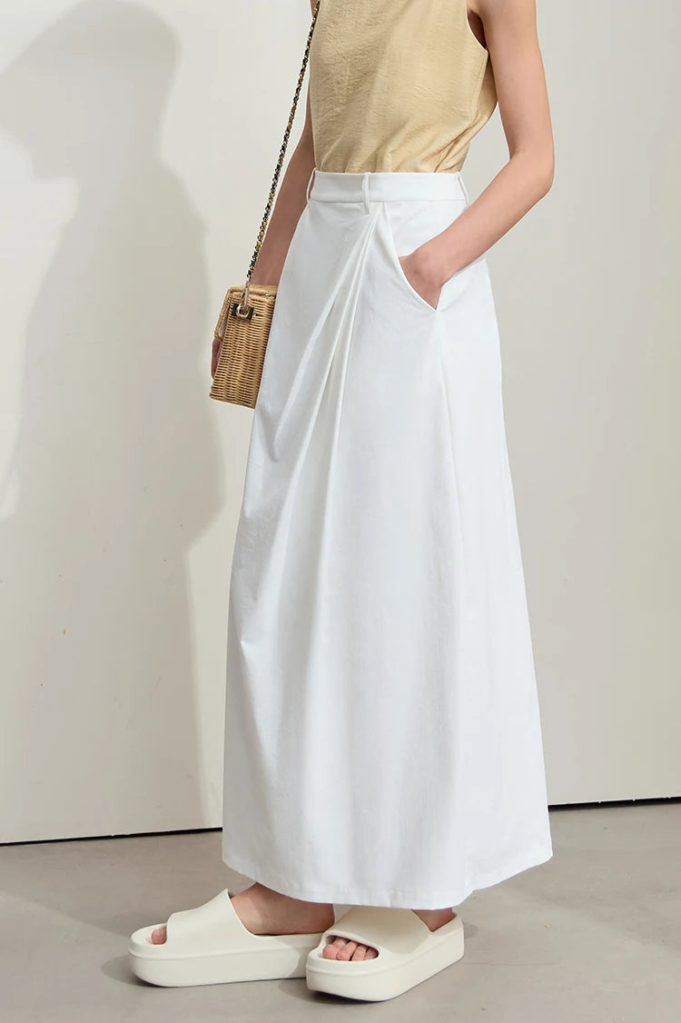 Minimalism 2025 New Long Skirts For Women Summer Vocation Black Pleated Elegant Office Lady Commuting Loose Skirt 12542102