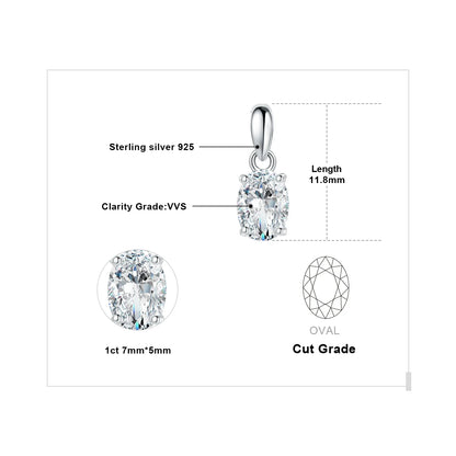 Moissanite D Color 1ct 2ct Oval S925 Sterling Silver Pendant Necklace for Woman No Chain Yellow Rose Gold Plated