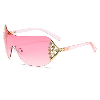2025 New Ins Diamond Sunglasses Women One-piece Lenses Fan-shaped Sun Glasses Ladies Y2K Trendy Rimless Alloy Legs Punk UV400