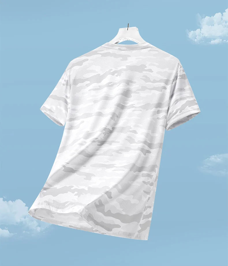 Functional Fabric Mosquito-Resistant Antibacterial Sweat-Wicking Ice Feeling 2025 New Ice Silk T-Shirt Men's Short Sleeve Thin Q