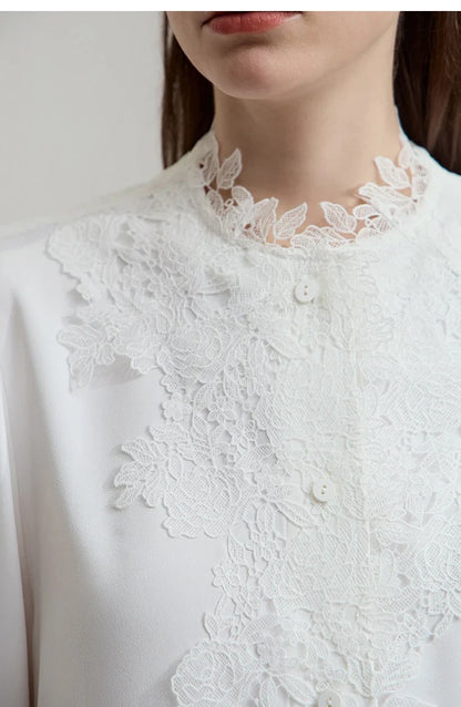 Women's Shirt 2026 Autumn Blouse Lace Splicing Loose Long Sleeve Chiffon Blouse Elegant Ladies Tops Woman Clothing 12543063