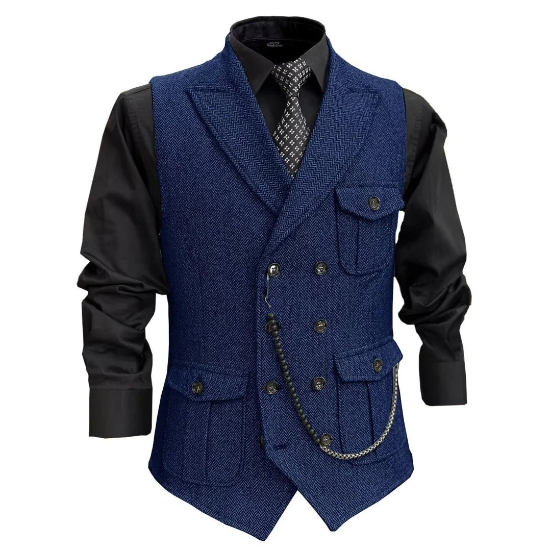 Men Vest GrayHerringbone Double Button With Pocket Waistcoat For Wedding Party Banquet Business Casual Daily Work Men Suit Vest