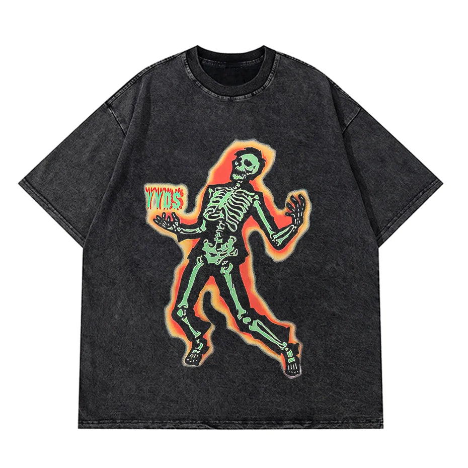Anime Pain Printed T Shirt Men Retro Washed 100% Cotton Tops Tees Harajuku Tshirt 2023 Streetwear Hip Hop Male T-shirts