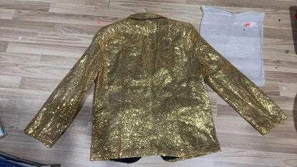 High End Men's Gold Sequin Suit European and American Hosting Performance Dress Korean Version Slim Fit Studio Suit Jacket
