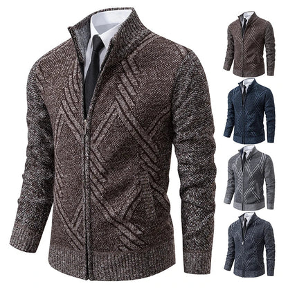 Men's Knit Cardigan Autumn Winter Sweater Coat Man Clothes Brown Blue Luxury Brand Button Fleece Lined Male Knitting Jackets