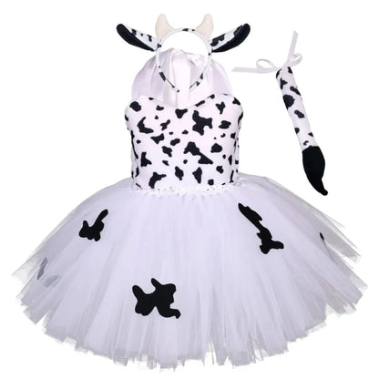 Baby Girls Halloween Animal Cosplay Costume Kids Forest Theme Giraffe Cows Tiger Leopard Zebra Print Tutu Dress Birthday Party
