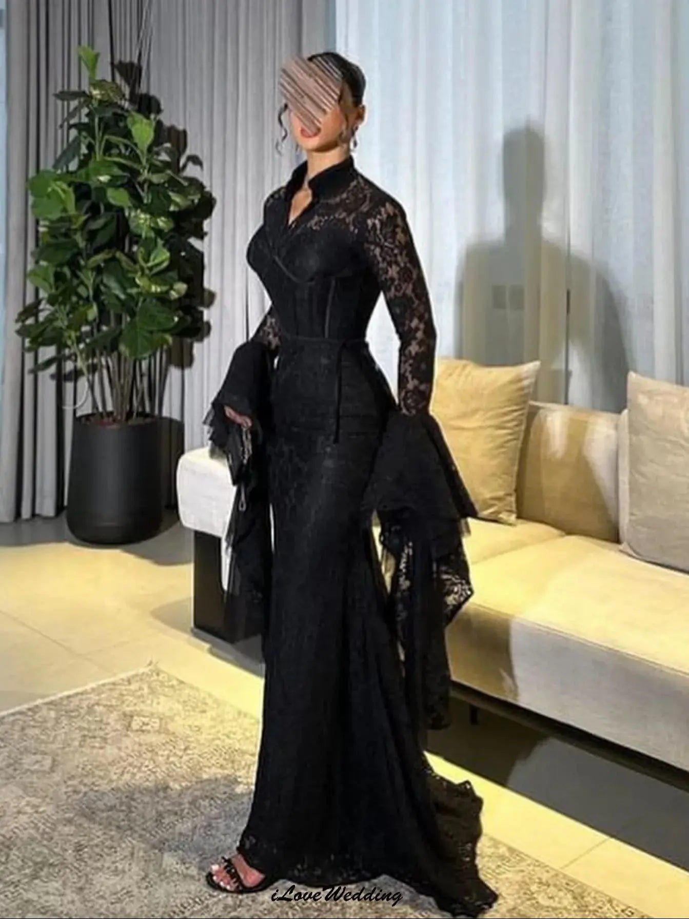 Customized Black Long Sleeve Lace Evening Dresses 2025 High Neck Elegant Women Party Dress Mermaid Floor Length Formal Gowns