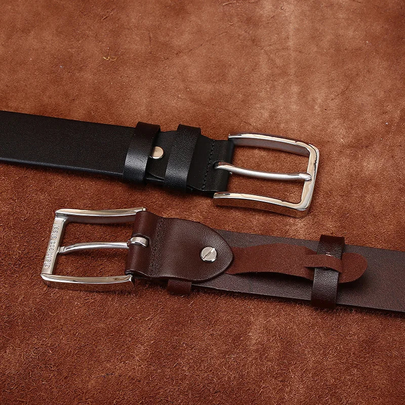 3.8CM Thick Cowhide Genuine Leather Casual Belt Men Pin Stainless steel Buckle High Quality Retro Luxury Male Strap Cintos