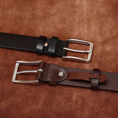 3.8CM Thick Cowhide Genuine Leather Casual Belt Men Pin Stainless steel Buckle High Quality Retro Luxury Male Strap Cintos