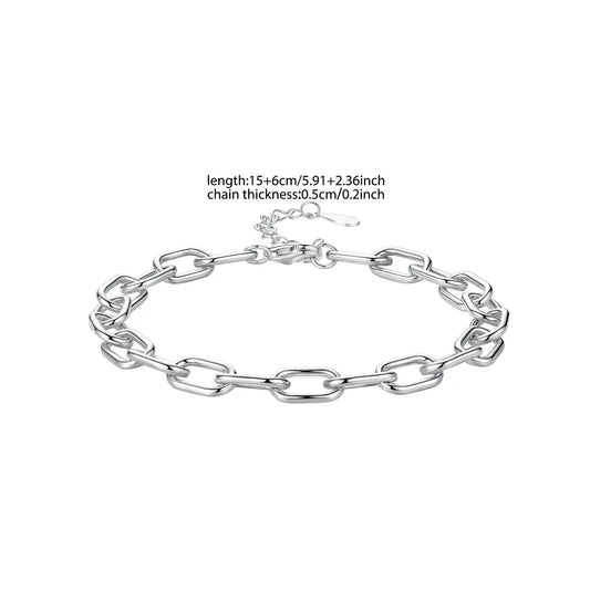 Bracelet à maillons ajustable en argent sterling 925 véritable, chaîne de poignet de forme trombone pour femmes, perles pendentif à faire soi-même, 0,5 cm