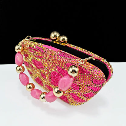 Italian Design Hard Bag & Open Toe High Heels Set Fuchsia Color Blocking Hot Rhinestones Fashion Sexy Women High Heels