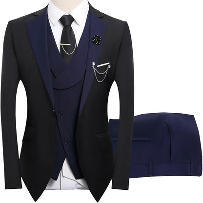 2026 men's dark green three piece suit, (Chinese size) slim fit jacket with vest and pants, wedding party set.