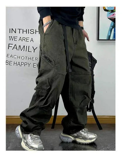 American Streetwear Multi-Pocket Cargo Pants Men High Quality Fashion Baggy Pants Plus Size Black Army Straight-Leg Trousers