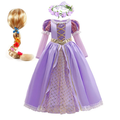 Princess Dress for Girls Tangled Cosplay Costume Kids Halloween Christmas Carnival Birthday Party Fancy Clothes