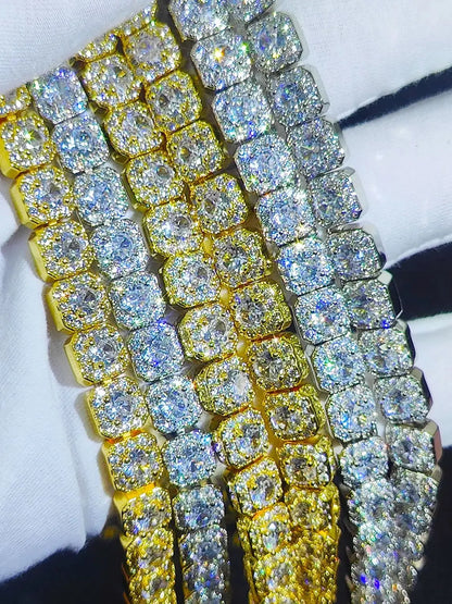 Clustered Diamond Tennis Chain Miami Tennis Link Bracelet for Women 7MM Iced Out CZ Cuban Necklace Hip Hop Jewelry Gifts