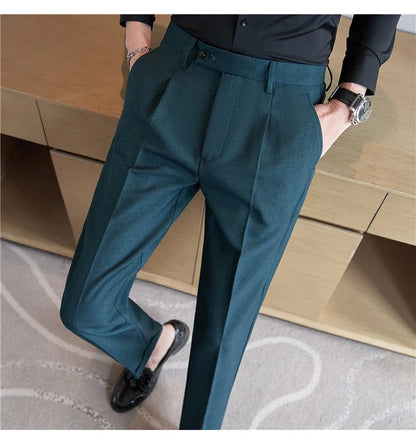 High Quality Men Solid Color Business Office Social Trousers New Formal Wear Wedding Slim Fit Casual Fashion Suits Pant 38-29