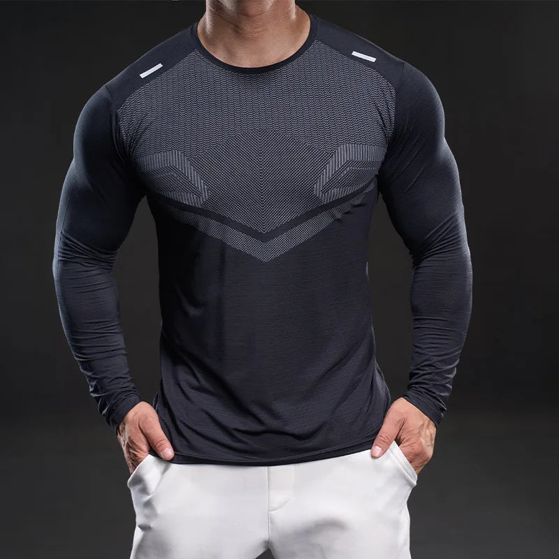 Loose-fit men's plain quick-dry breathable ice silk long-sleeve T-shirt for summer fitness and sports