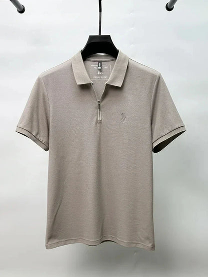 High end brand embroidered men's short sleeve half zip polo shirt short sleeve summer breathable business casual Paul T-shirt