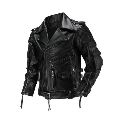 Men's Natural Leather Motorcycle Jacket Top Layer Causal Vintage Retro Moto Suit Leather Coat  Dropshipping