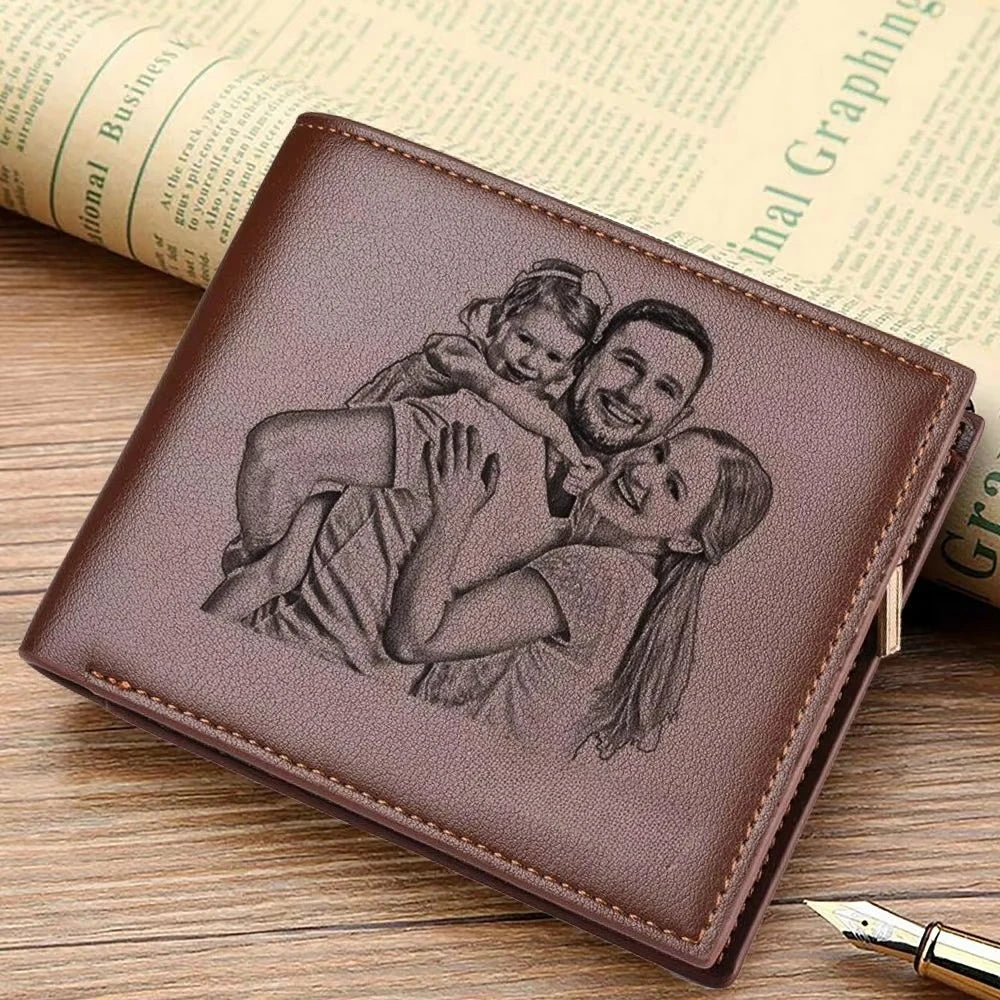 Custom Photo Wallet for Dad - Personalized Father's Day Gift for Men with Zipper & Coin Pocket, Picture Card Holder Wallets