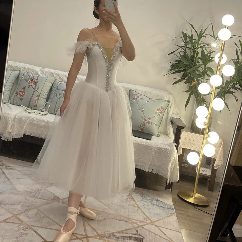 Girls' Ballet Dress Elegant Tulle Performance Leotard with Puffy Skirt for Dance Competitions & Recitals Contemporary Outfit