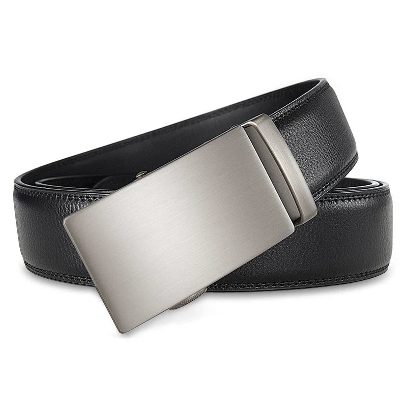 High Quality Genuine Leather Casual Belt Men, Adjustable Automatic Buckle Belts, Black/Brown Cuttable Ratchet Belt for men