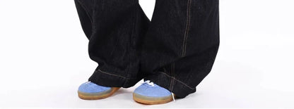 American Retro Deconstructed Bla Knife  Jeans Women's Loose Silhouette Wide Leg Floor Length Trousers Casual High Waist...