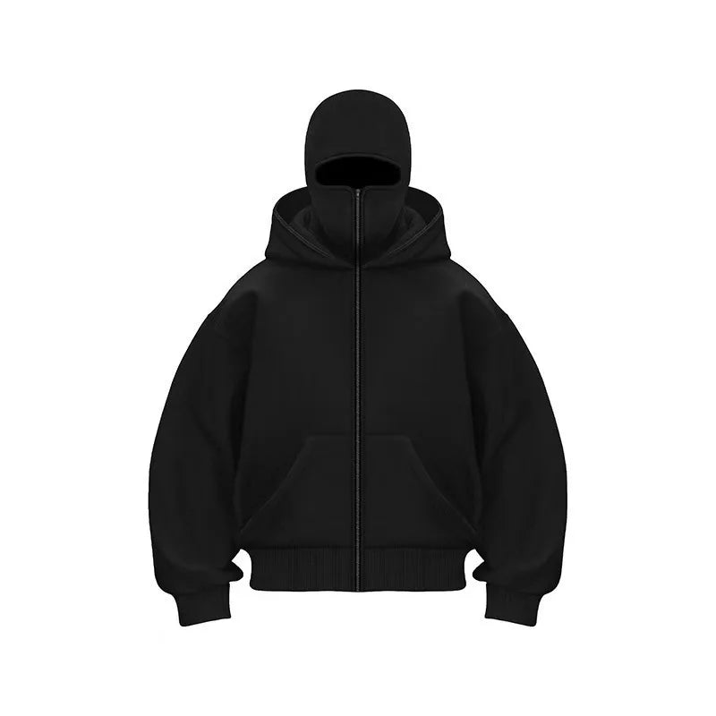 Men and women Y2K Gothic Harajuku winter new item double hooded sweatshirt men's hooded mask zipper sportswear