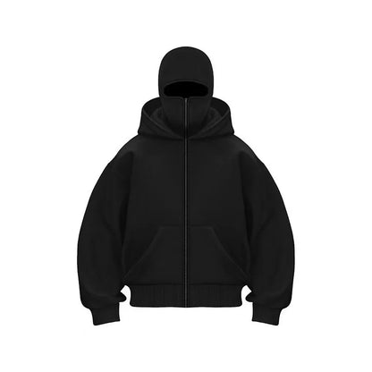 Men and women Y2K Gothic Harajuku winter new item double hooded sweatshirt men's hooded mask zipper sportswear