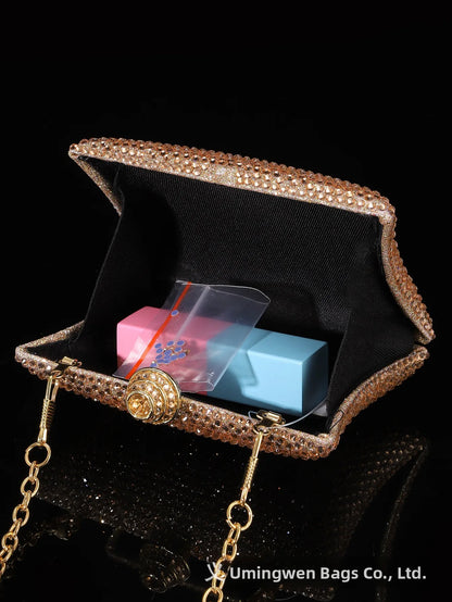 Diamond Crystal Handbag Evening Bag Cross-Border Wedding Ladies Party Shell Shape Polyester Handheld Bag with Lock Buckle