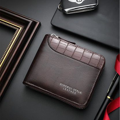 Leather Men’s Wallet Luxury Mens Purse Male Zipper Card Holders with Coin Pocket Rfid Wallets Gifts Men Money Bag Birthday Gifts
