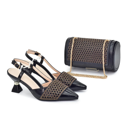 Latest Designer Shoe and Bag Sets From Italy Wedding Shoes for Women Bride African Shoes and Bags Matching Set with Rhinestone