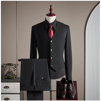 High-quality, Fashionable and Stylish Plus-size Men's Solid-color Suit Set, Men's Three-piece Set, One-button Casual Suit