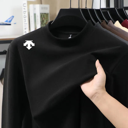 luxury quality man long-sleeved t-shirt mock neck solid color printing warm spring new long sleeves sports fashion mens clothing
