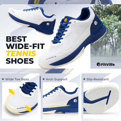 Extra Wide Pickleball Shoes Gym Sports Tennis Shoes for Men Casual Sneakers All Court Racquetball Athletic Arch Support