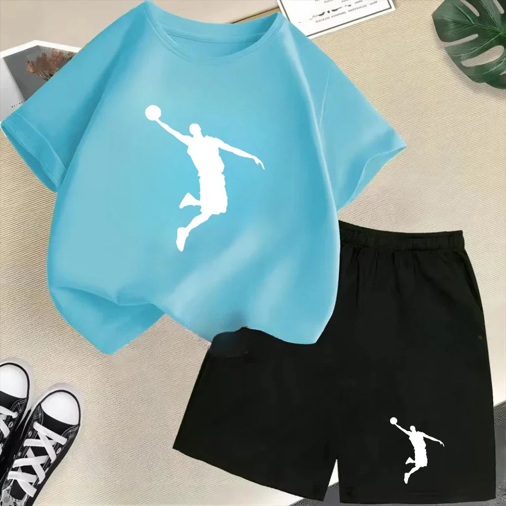 Été à manches courtes enfants T-shirt ensemble sport mode garçons filles Shorts 2 pièces ensemble décontracté marque impression