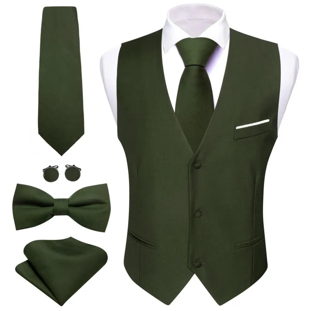 Elegant Silk Vest for Men Wedding Solid Gold Green Pink Purple Red Waistcoat Tie Bowtie Set Sleeveless Jacket Suit Barry Wang