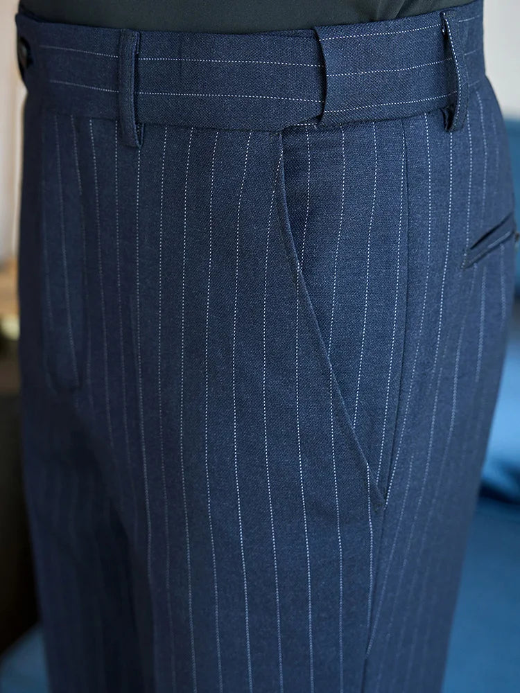 Men's Elastic Waist Striped Suit Pants 2025 New Social Casual Trousers Slim Fit Suit Pants Business Office Wedding Men Clothing