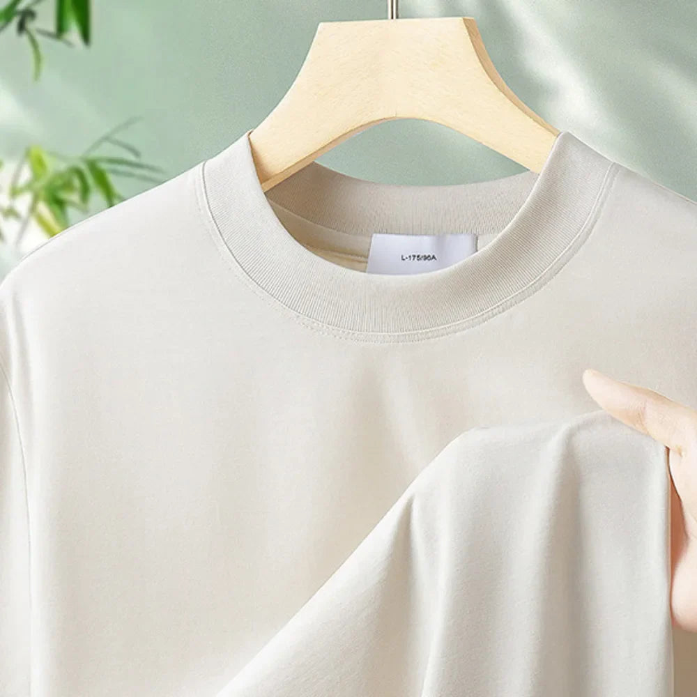 64% Cotton 25% Bamboo Fiber Cool T Shirt Men Short Sleeve Summer Tops For Men Round Neck Skin Friendly Solid Color Male Clothes