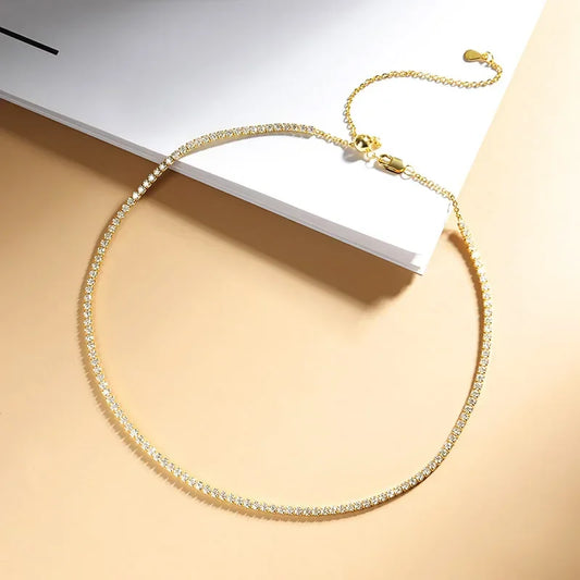 2mm D Color Moissanite Tennis Choker Necklace For Women S925 Silver 18K Gold Plated Adjustable Necklaces Chain Wedding Jewelry