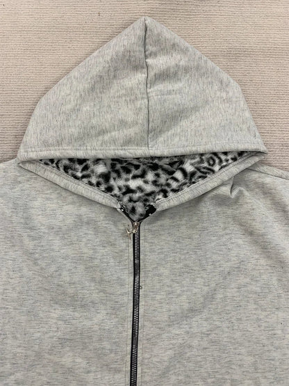 Autumn/Winter Leopard Grey Double sided Zipper Hoodie Men's Casual High Street Warmth Hoodie men's autumn clothing  2025 new