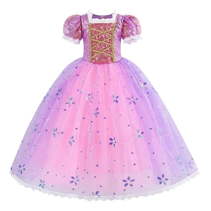 Girl Rapunzal Princess Dress Halloween Cosplay Ball Gown Party Costume Disguise Kids Outfit Children Clothes