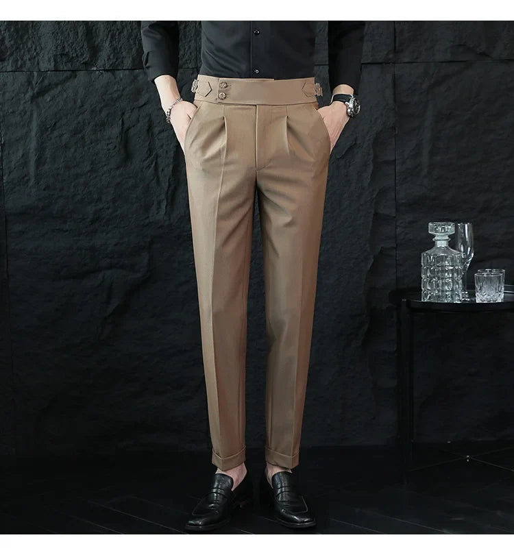 High Quality Italian Style High-waisted Suit Pants Fashion Neapolitan Men's Slim Fit Business Office Social Wedding Trousers