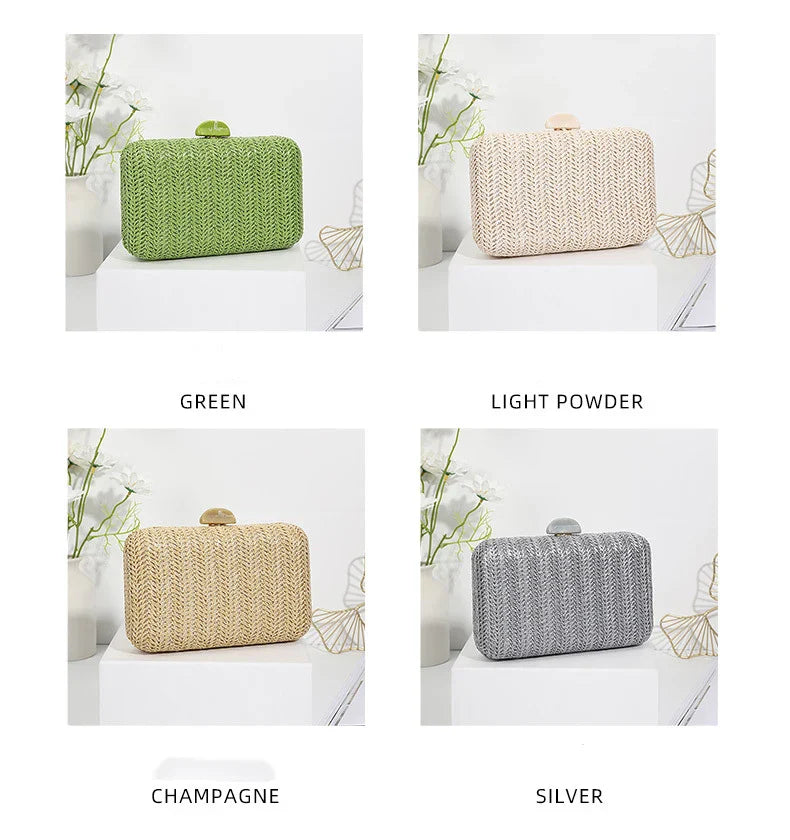 Weave Straw Evening Clutch Bags for Women Summer Party Fashion Shoulder Bags Luxury Purse Hadbags Wedding Bridal Clutches Sac