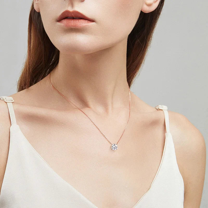 1-5CT Rose Gold Color Moissanite Necklace for Women D Color Sparkling Classic Lab Diamon Pendant Sterling Silver 925 100%